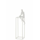 Figurine sur cube en aluminium blanc 10x10x36 cm