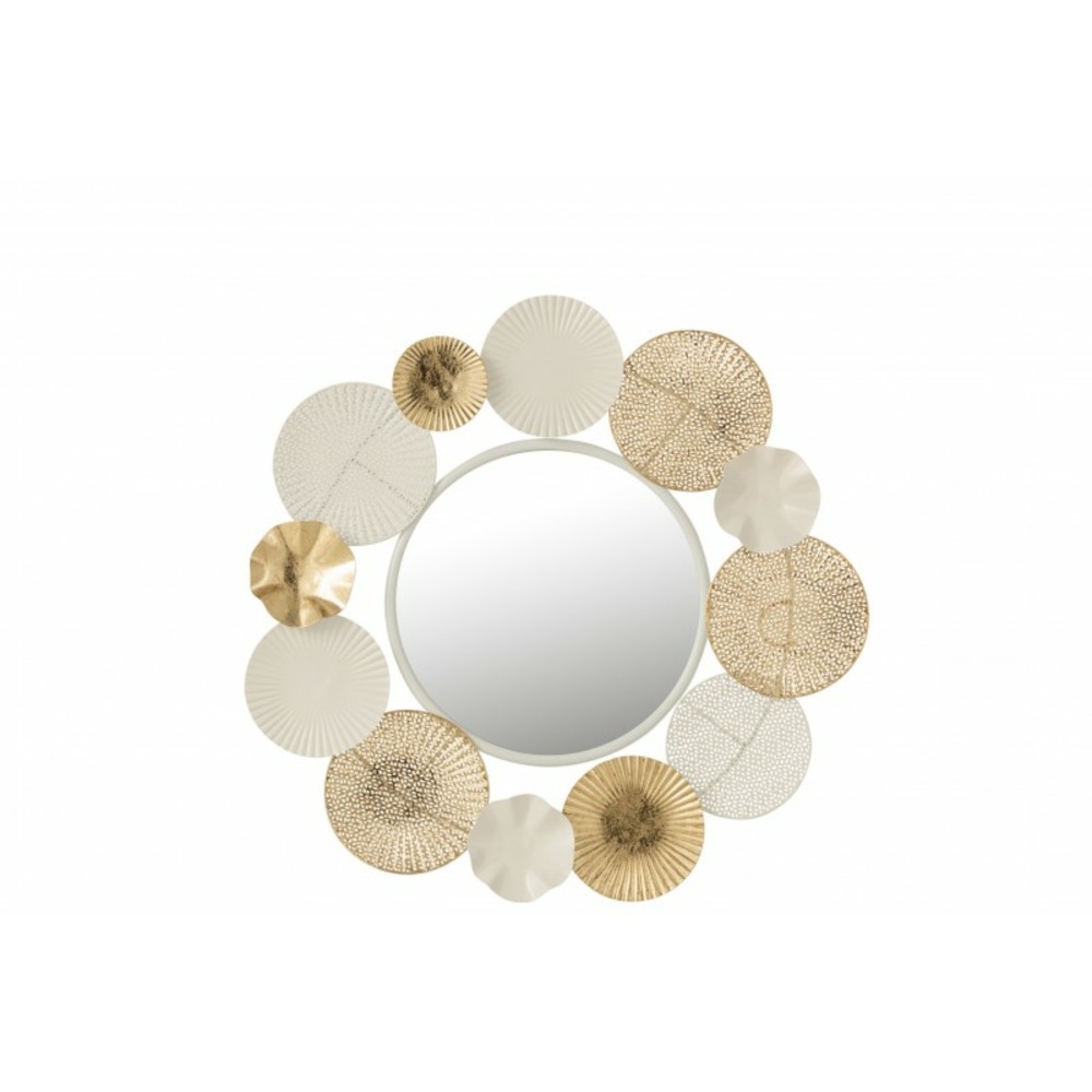 Miroir rond avec structure de cercles en métal blanc et or de 69 cm