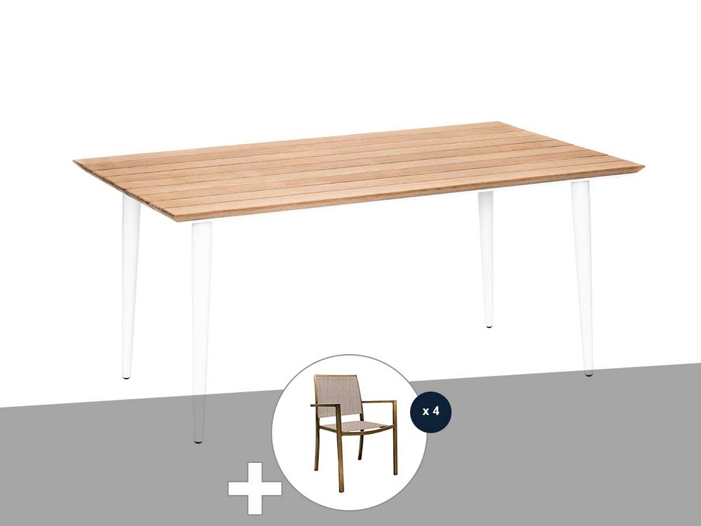 Ensemble repas table de jardin rectangulaire en bois teck maldives avec 4 fauteu