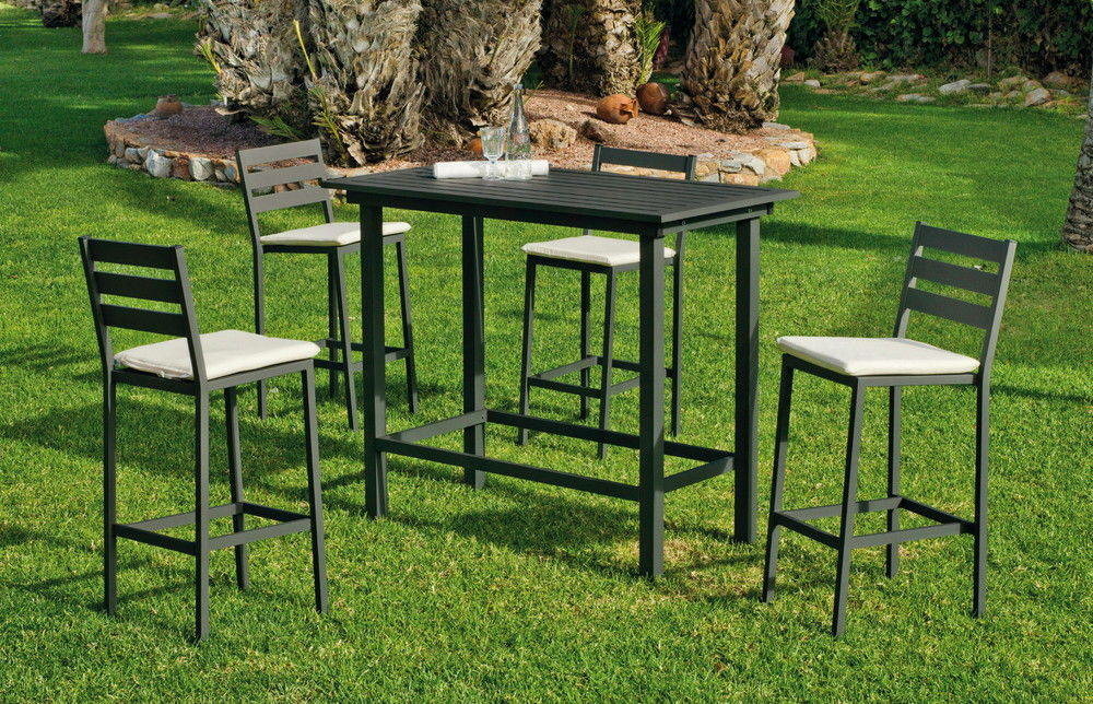 Ensemble bar tropea - finition anthracite, tissus écru - 4 places