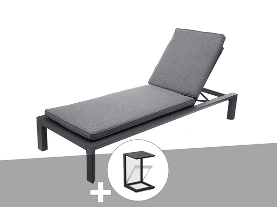 Transat en aluminium évasion anthracite/graphite avec table d'appoint