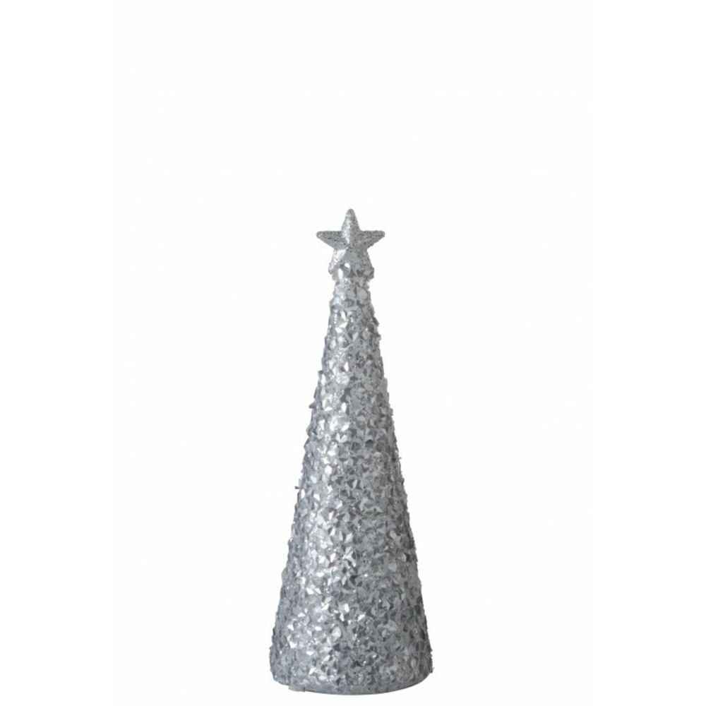Cône de noël lumineux avec étoile en verre argent 9.5x9.5x25.5 cm