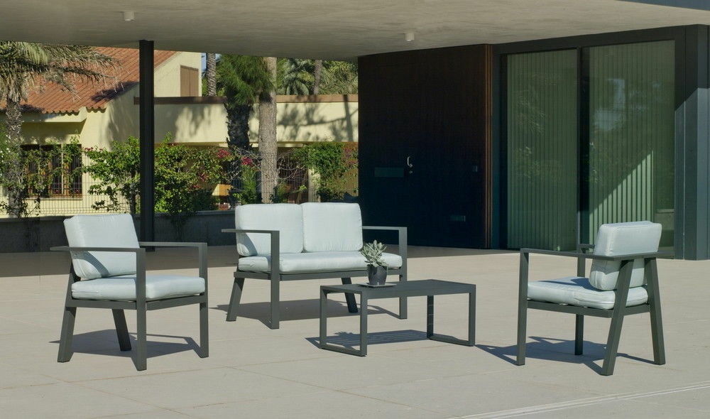 Salon de jardin sofa azores - finition anthracite, tissus fara vert - 4 places