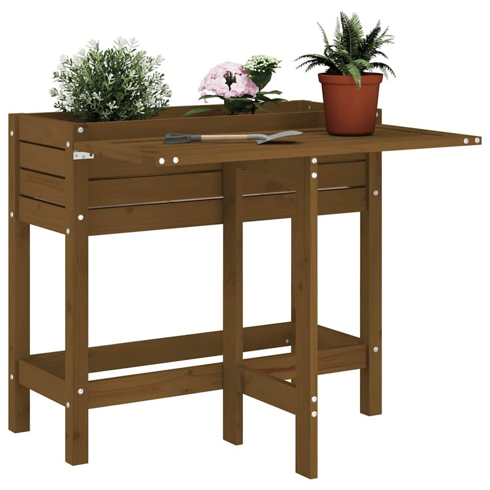 Jardinière avec table de rempotage pliable bois miel