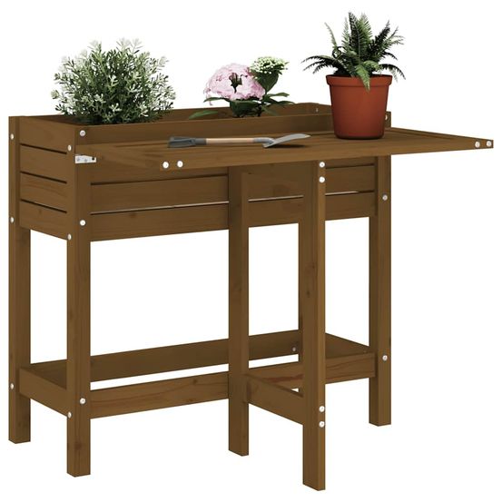 Jardinière avec table de rempotage pliable bois miel