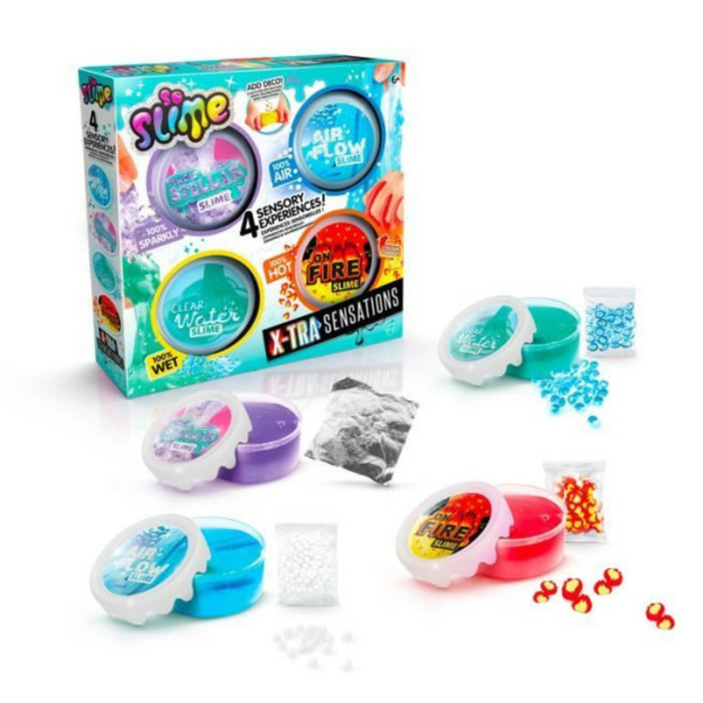 - so slime diy - xtra sensation multipack- avec 4 slimes a sensations et décorations - ssc 308