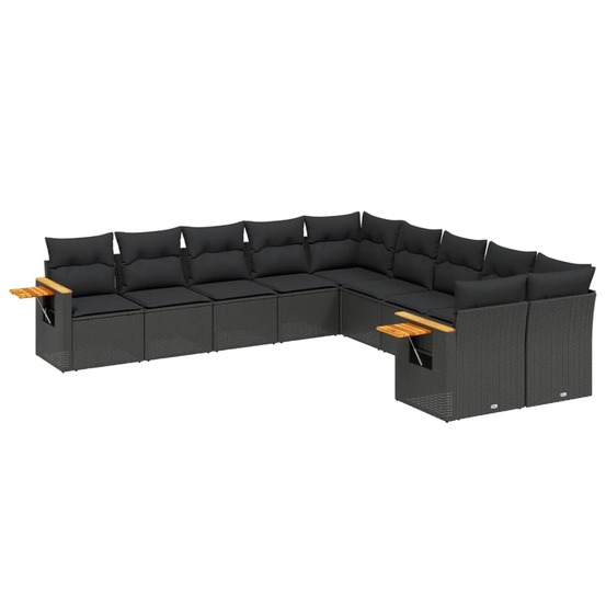Salon de jardin 10 pcs avec coussins noir résine tressée