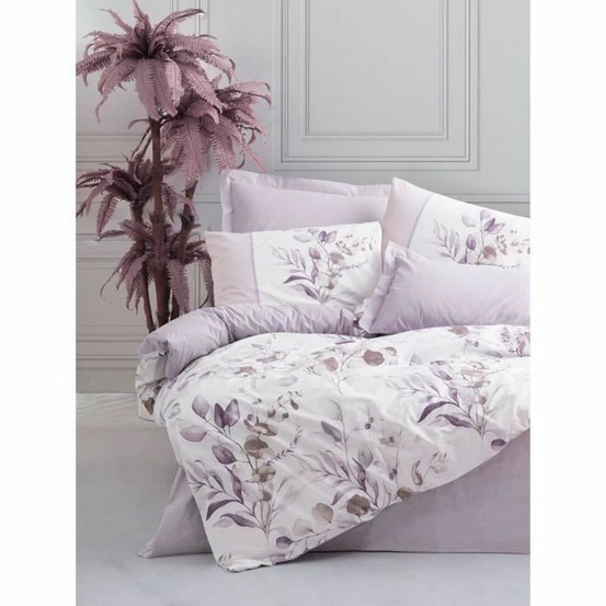 Parure de lit - housse de couette 220 x 240 + 2 taies d'oreiller 60 x 60 coton renforcé - lilas