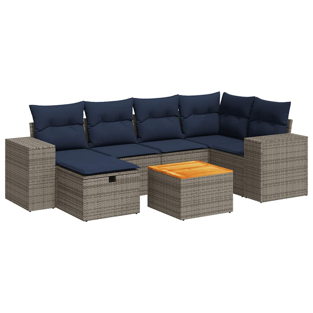 Salon de jardin avec coussins 7 pcs gris résine tressée