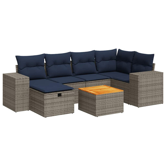 Salon de jardin avec coussins 7 pcs gris résine tressée