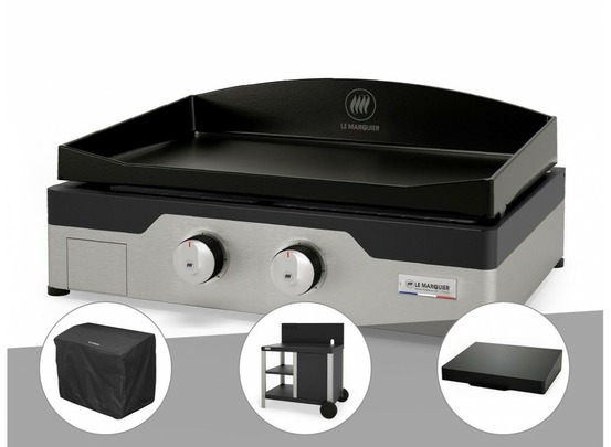 Plancha gaz signature allure 260 duo + housse de protection + chariot + couvercl