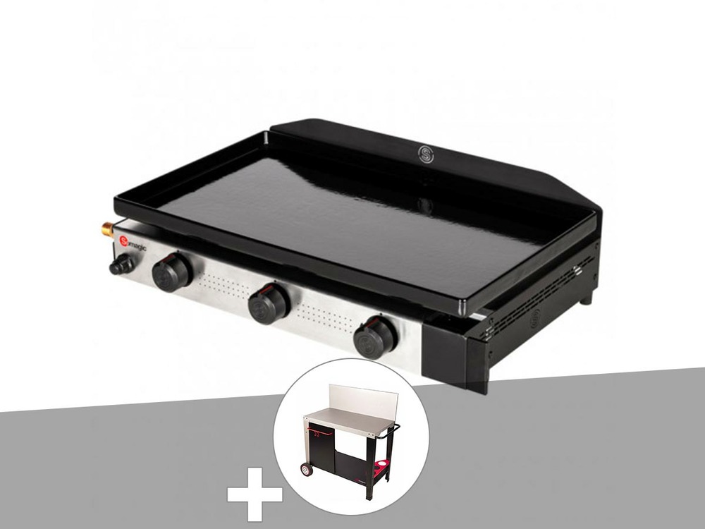 Plancha gaz à poser 3 brûleurs solia 300 + chariot plancha en métal salvia
