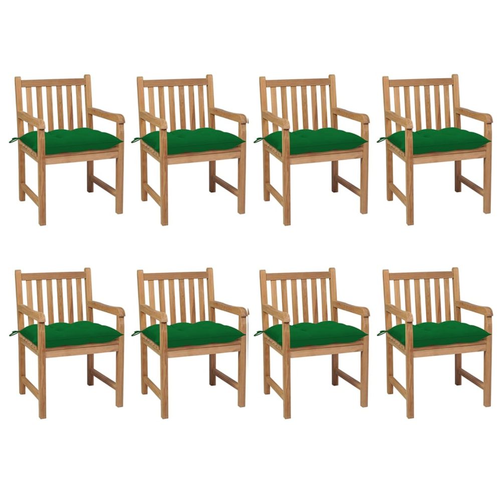 Chaises de jardin lot de 8 avec coussins vert bois teck solide