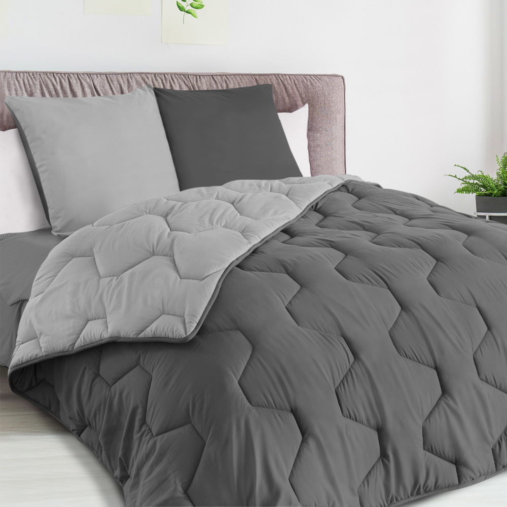 Couette 220x240 cm abby bicolore gris clair et gris 300 gr + 2 oreillers