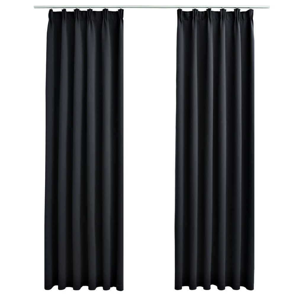 Rideaux occultants avec crochets 2 pcs noir 140x175 cm