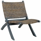 Chaise de relaxation gris rotin naturel kubu et bois d'acajou