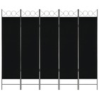 Cloison de séparation 5 panneaux noir 200 x 180 cm