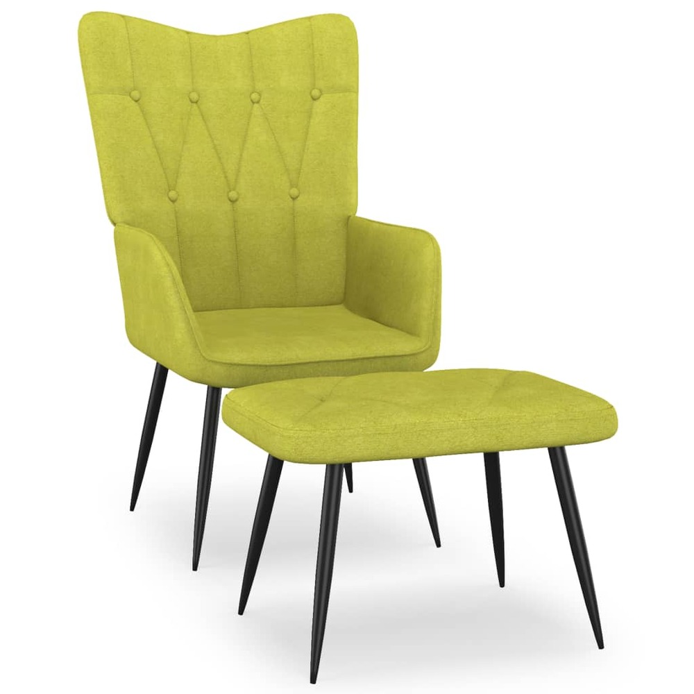 Chaise de relaxation avec tabouret vert tissu