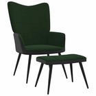 Chaise de relaxation avec repose-pied vert foncé velours et pvc