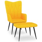 Chaise de relaxation avec tabouret jaune moutarde tissu