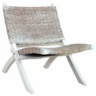 Chaise de relaxation blanc rotin naturel kubu et bois d'acajou