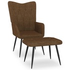 Chaise de relaxation avec tabouret marron tissu