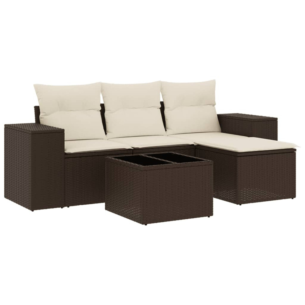 Salon de jardin avec coussins 5 pcs marron résine tressée