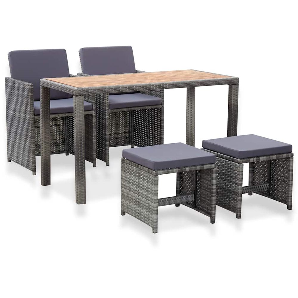 Ensemble à manger d'extérieur 5pcs rotin bois acacia anthracite