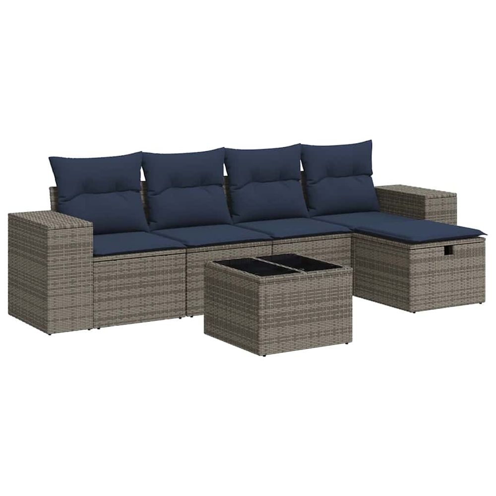 Salon de jardin 6 pcs avec coussins gris résine tressée