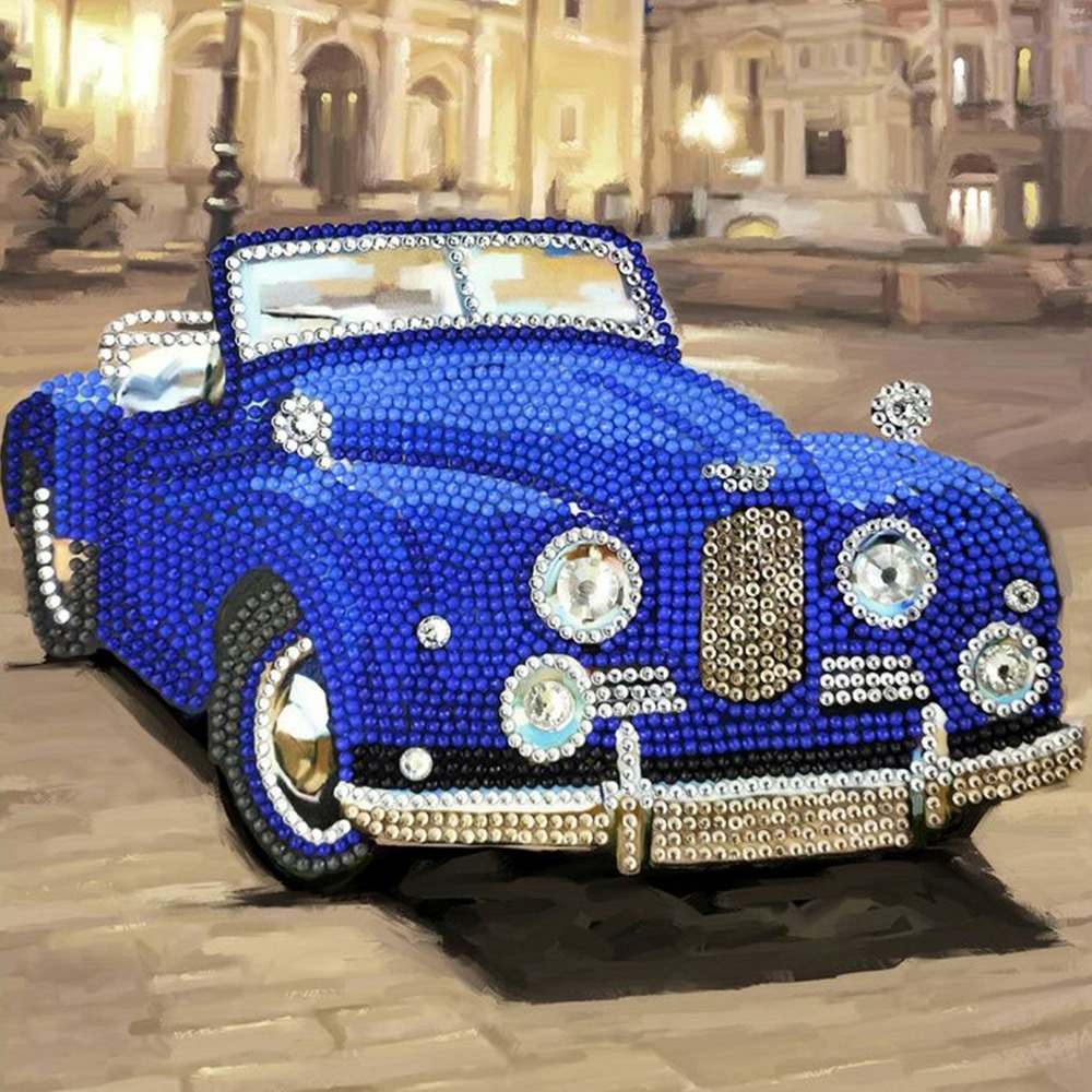 Carte crystal art à diamanter - cabriolet - 29 x 21 cm