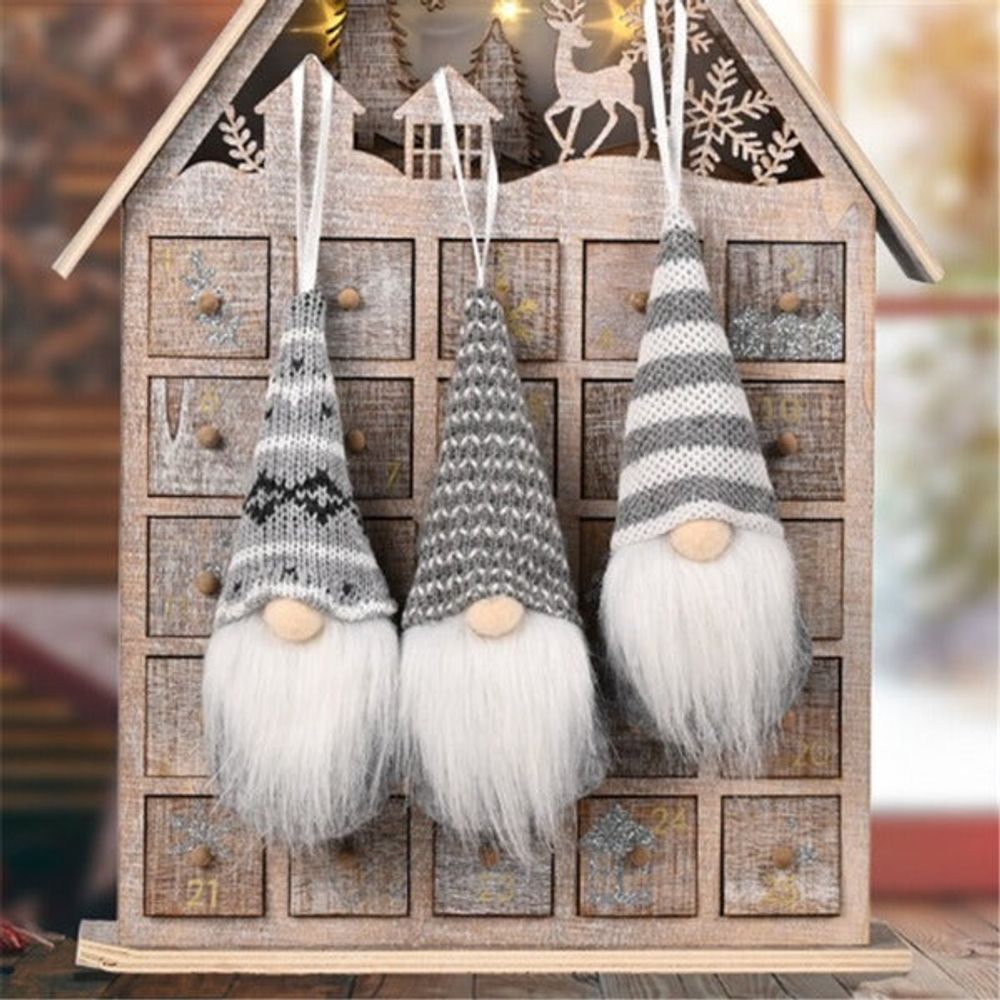 Lot de 3 lutins de noël à suspendre - gris