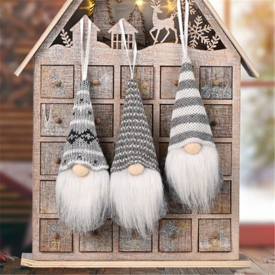 Lot de 3 lutins de noël à suspendre - gris