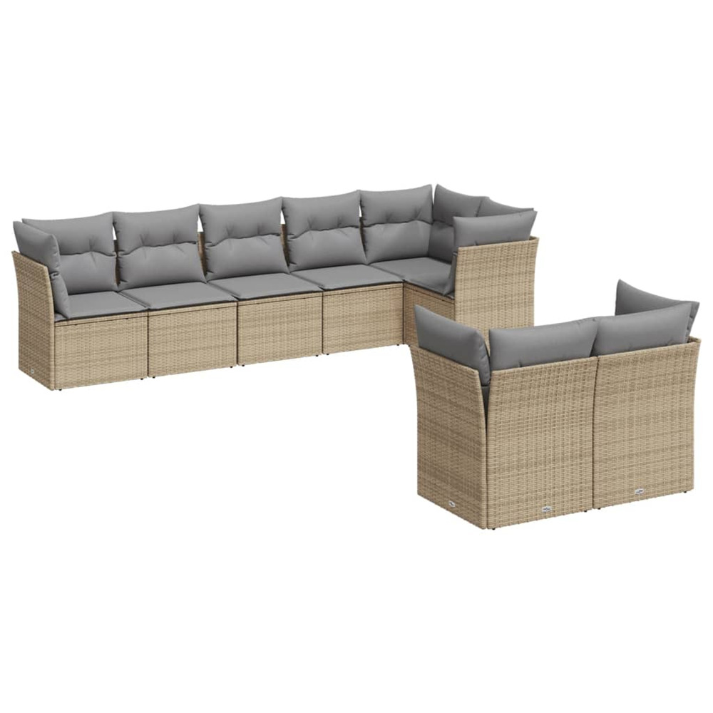 Salon de jardin avec coussins 8 pcs beige résine tressée