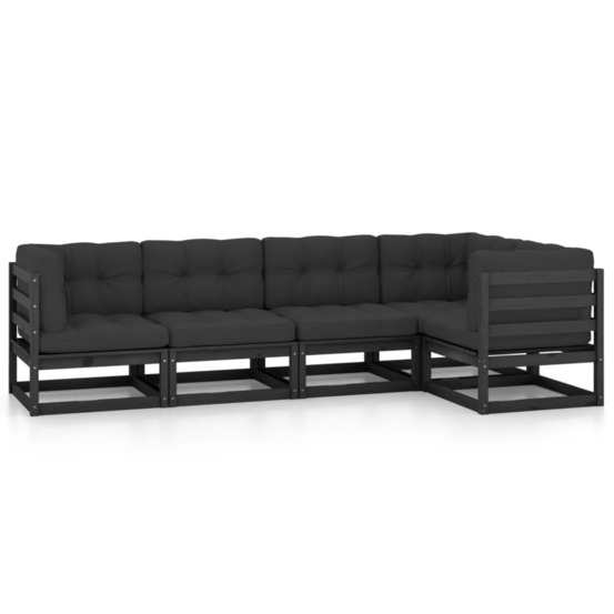 Salon de jardin 5 pcs avec coussins bois de pin massif