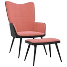 Chaise de relaxation avec repose-pied rose velours et pvc