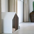 Castle - niche design petit chien / chat en bois blanc et coussin, 60x40x52,5cm