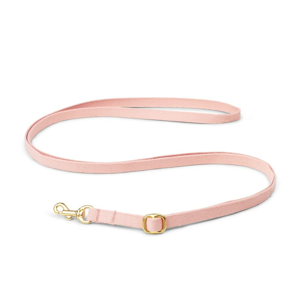 Smuk - laisse rose réglable en coton bio, finition dorée, 94-180 x 1,5cm