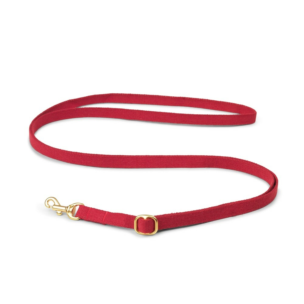 Smuk - laisse rouge réglable en coton bio, finition dorée, 94-180 x 1,5cm