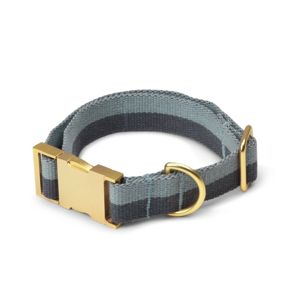 Smuk - collier chien réglable coton bio bleuet gris, boucle dorée, 27-46.5x2,3cm