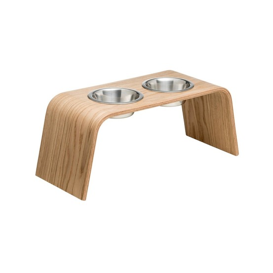 Gero - set de 2 gamelles surélevées en acier, socle bois chêne, 56x20x20cm