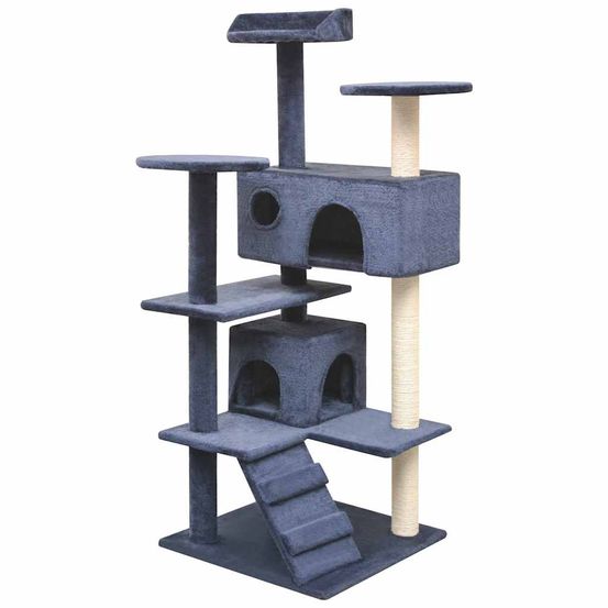 Arbre à chat multi-niveaux avec griffoirs sisal et 2 maisons bleu 125 cm