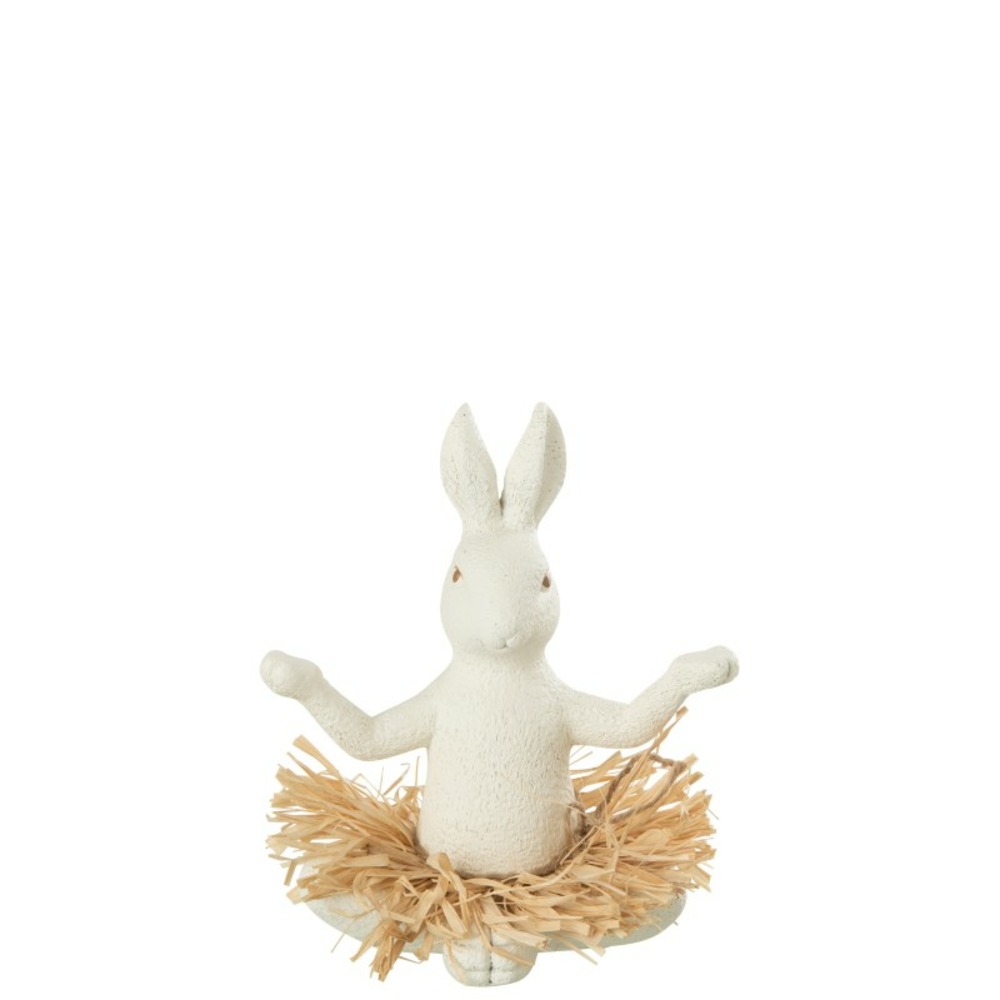 Statuette lapin assis avec raphia en résine multicouleur 20x20x21 cm