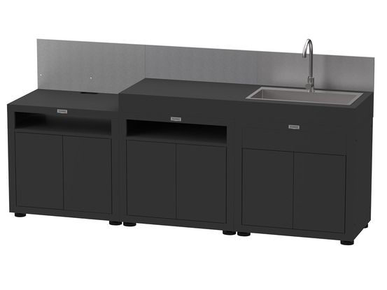 Cuisine extérieure 3 éléments avec crédences - noir