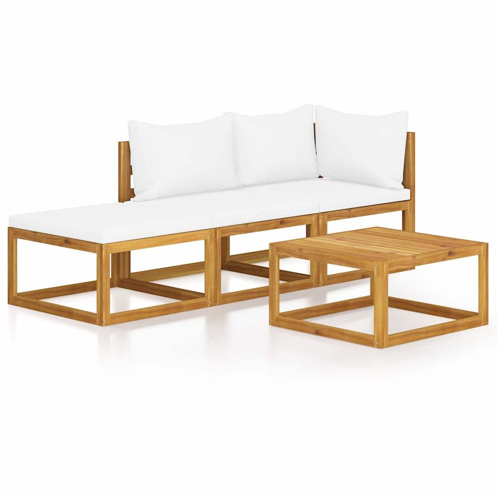 Salon de jardin 4 pcs avec coussin crème bois d'acacia solide