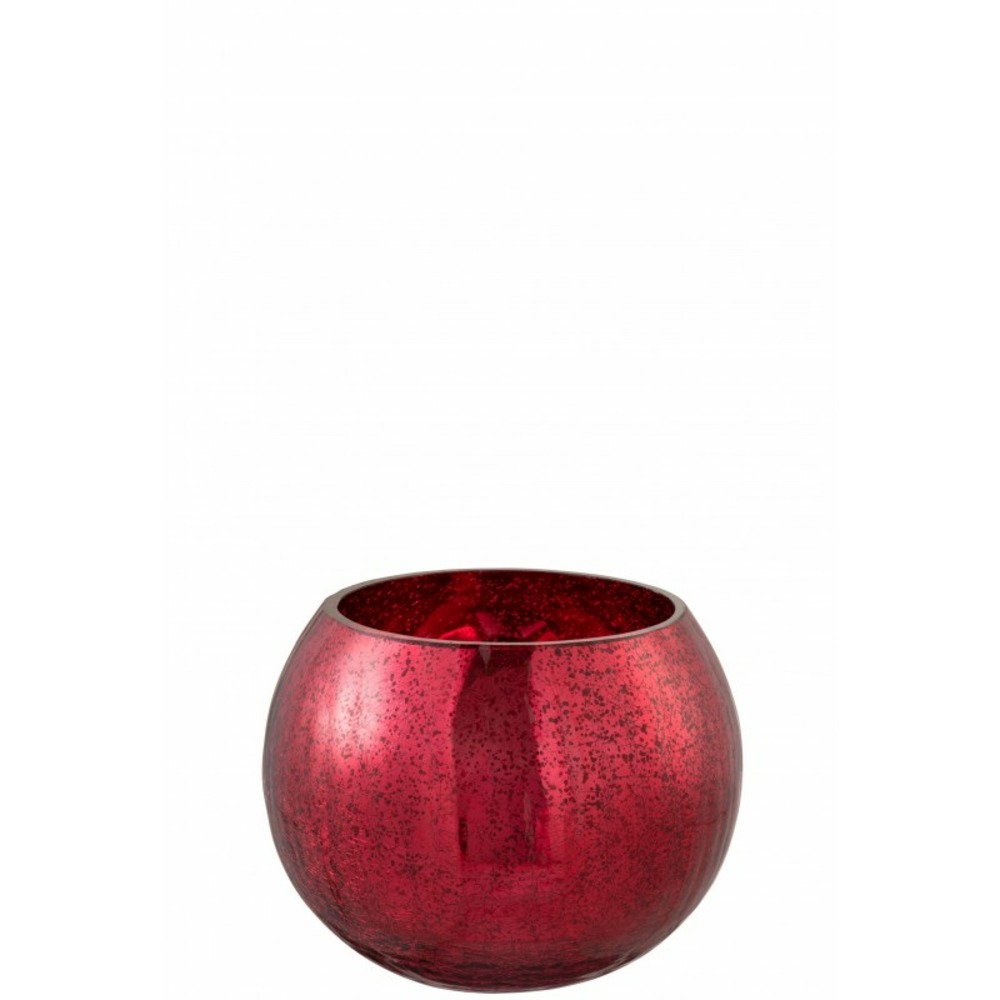 Photophore boule en verre rouge 15x15x11.5 cm