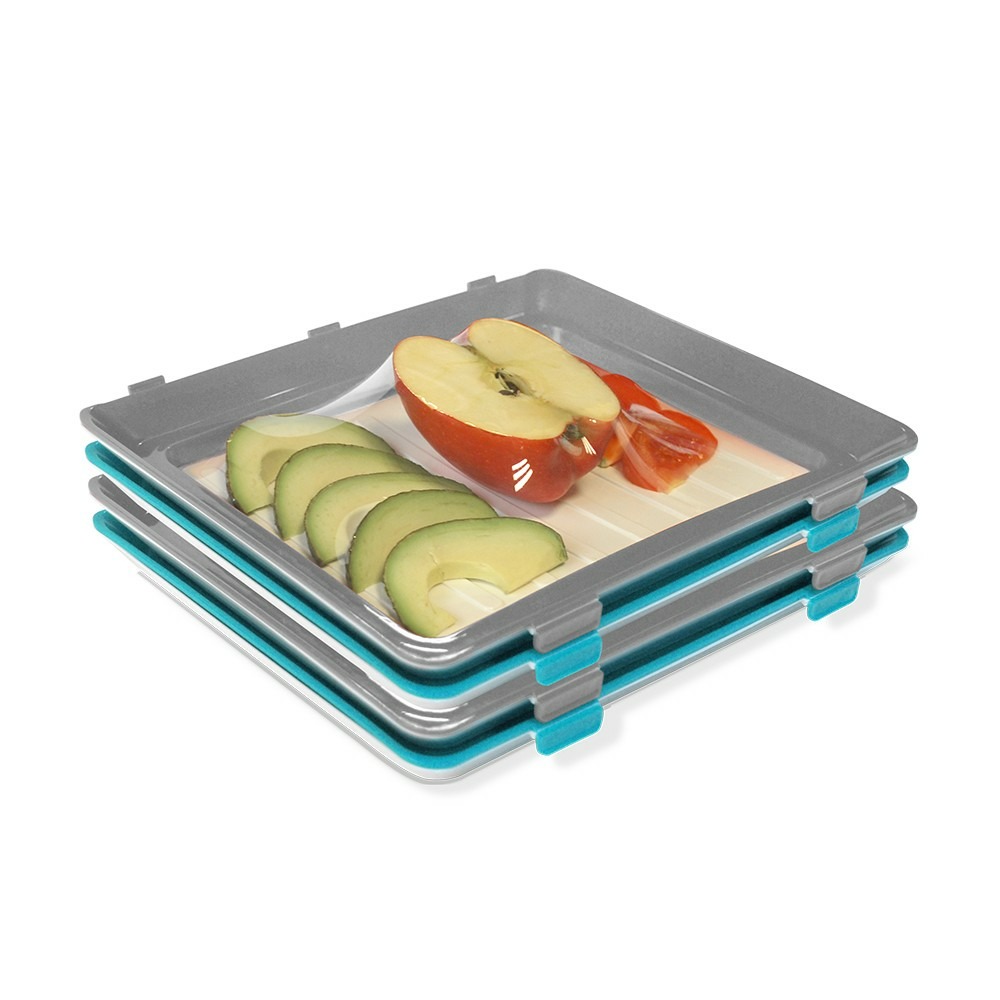 2 lots de 2 plateaux de conservation fresh&clik, réutilisables, conservent les aliments, compacts et empilables, vu à la tv