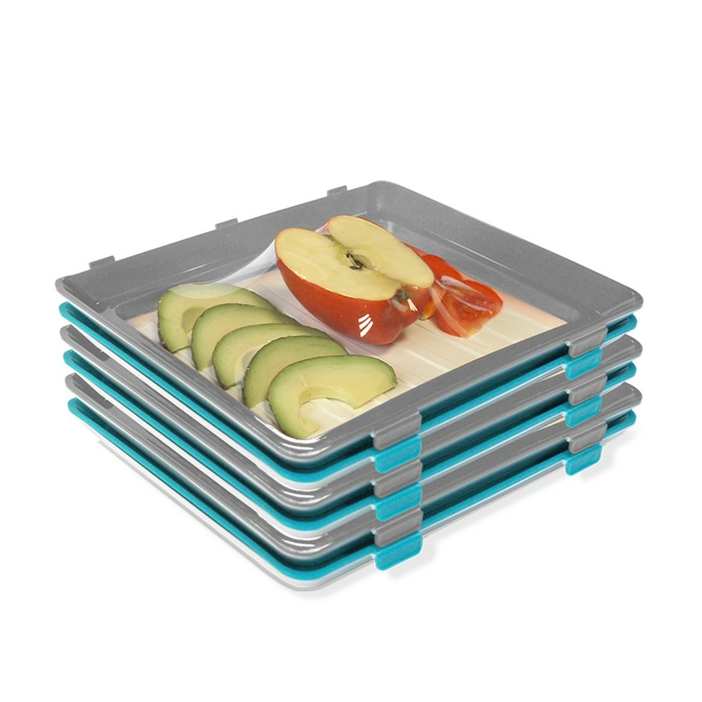 3 lots de 2 plateaux de conservation fresh&clik, réutilisables, conservent les aliments, compacts et empilables, vu à la tv