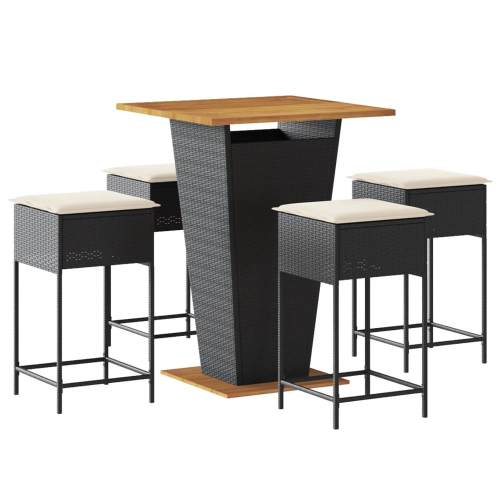 Ensemble de bar de jardin 5 pcs avec coussins noir poly rotin