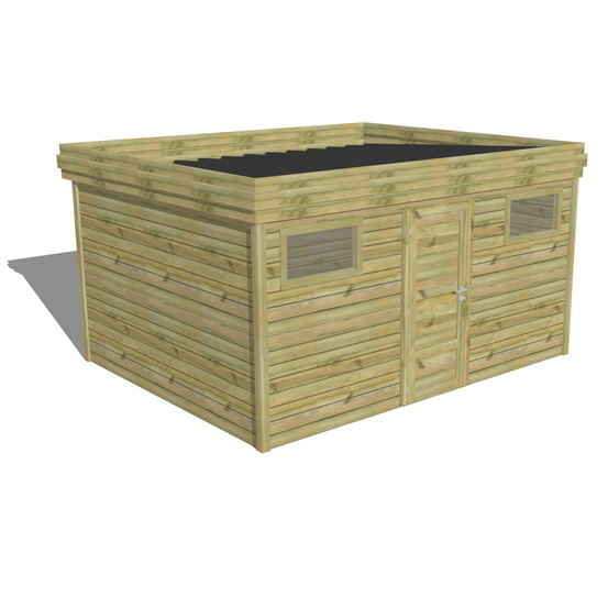 Abri de jardin bois pin traité autoclave 27mm - 4,34x3,44m / 15m2 - bac acier - abri français