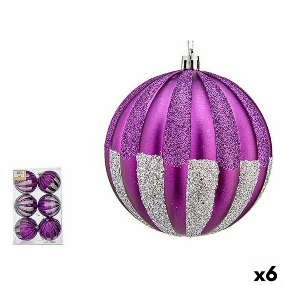Lot de boules de noël 10 cm violet argenté pvc (6 unités)